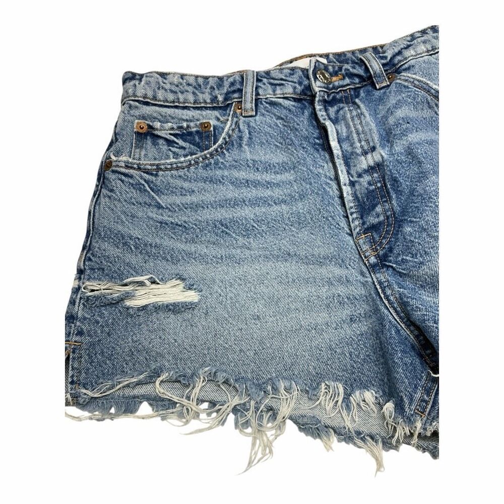 Zara Women's Size 8 Blue Button Fly High Rise Distressed Hem Mini Shorts NWOT